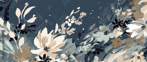 floral pattern, blue, browns, abstract, minimalistic, soft, dreamlike, brushstrokes, detailed, layered compositions, wallpaper, light navy, sky-blue, exotic, vector,  generative ai	