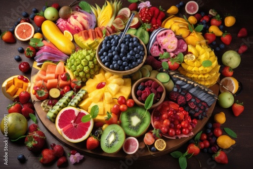 a colorful fruit platter, full of vitamins and nutrients, created with generative ai