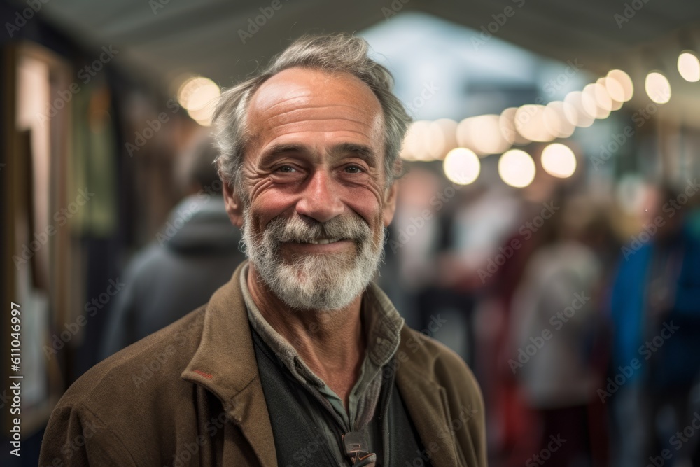 Medium shot portrait photography of a satisfied mature boy smiling against a bustling art fair background. With generative AI technology Medium shot portrait photography of a satisfied mature boy smiling against a bustling art fair background. With generative AI technology