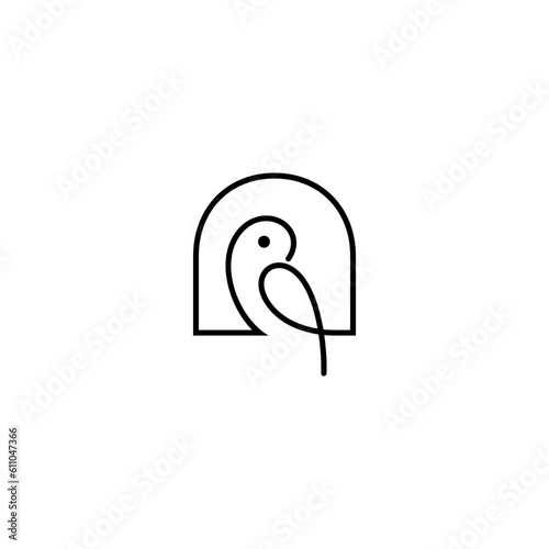 Bird in a cage logo in minimalist and simple line art style