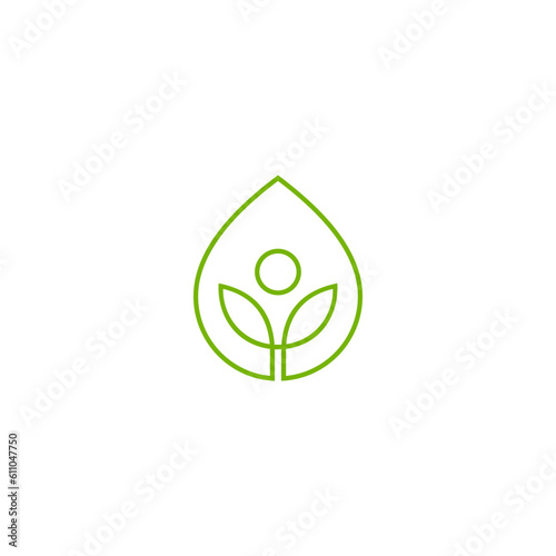 water drop people leaf logo in minimalist and simple line art style