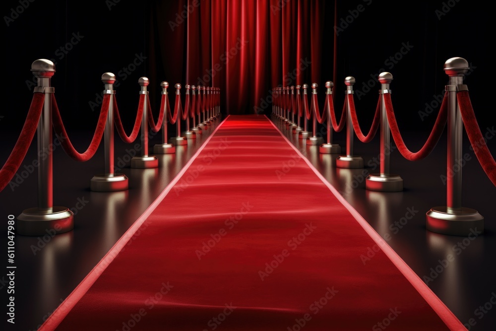 red carpet with runner leading to movie premiere or awards show, created with generative ai red carpet with runner leading to movie premiere or awards show, created with generative ai