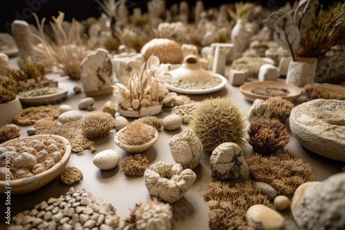 ceramic art installation with natural elements and textures, created with generative ai