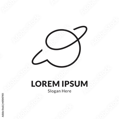 planet saturn logo in minimalist and simple line art style
