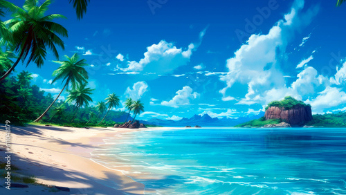 tropical beach, its white sand and clear blue water a perfect place to relax, Generative AI © AstralAngel