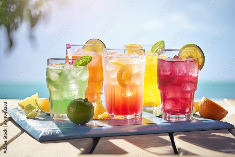 Fototapeta premium endless summer with endless collection of colorful drinks, created with generative ai