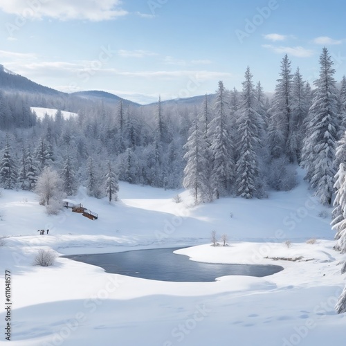  Recreate the serenity of an untouched snowy landscape in the middle of winter.   