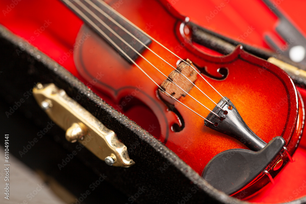 Fototapeta premium violin with bow in red velvet case