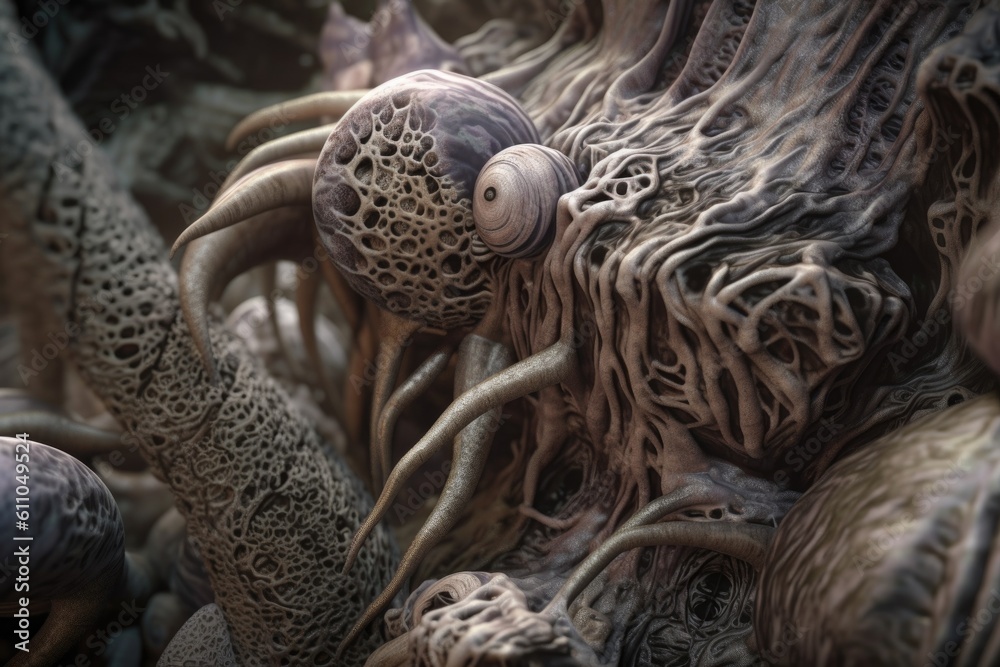close-up of alien organism, showing intricate details and textures, created with generative ai close-up of alien organism, showing intricate details and textures, created with generative ai