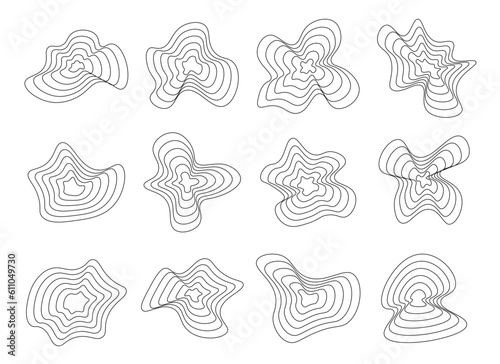 Abstract topography line circles. Organic texture shapes. Vector topographic illustrations set
