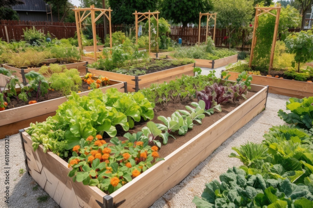 community garden with variety of fruits, vegetables and herbs, created with generative ai community garden with variety of fruits, vegetables and herbs, created with generative ai