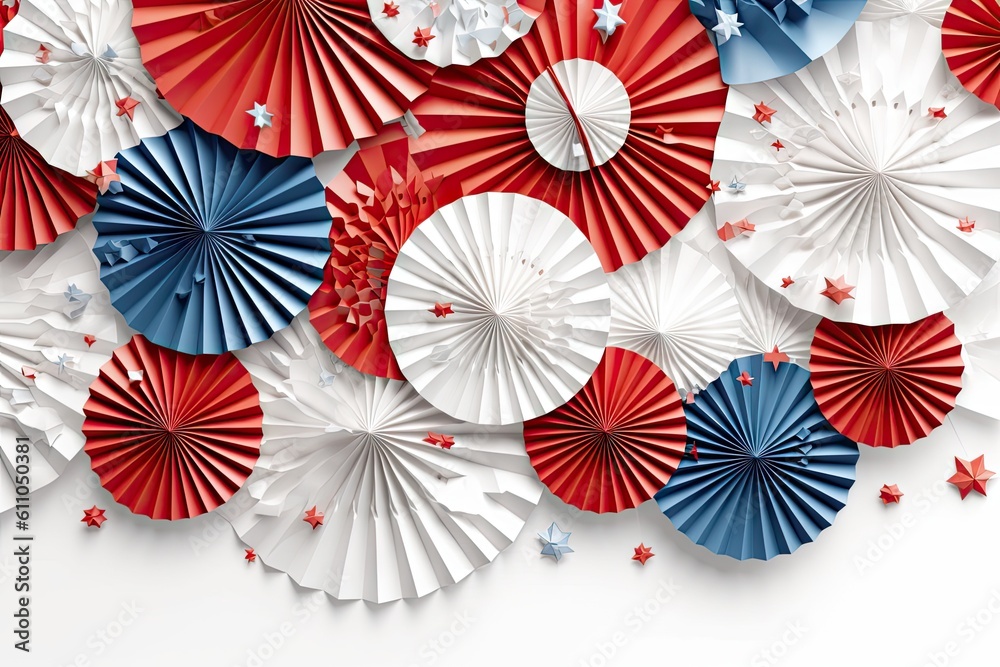 paper fan with patriotic design on white background with copy space Generative AI
