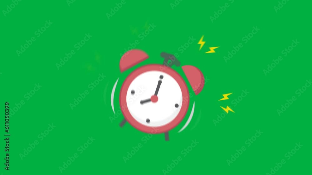 Animated alarm clock ringing green screen video