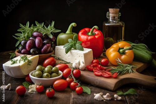 mediterranean diet. many different vegetables. health benefits  healthy nutrition. Generative AI