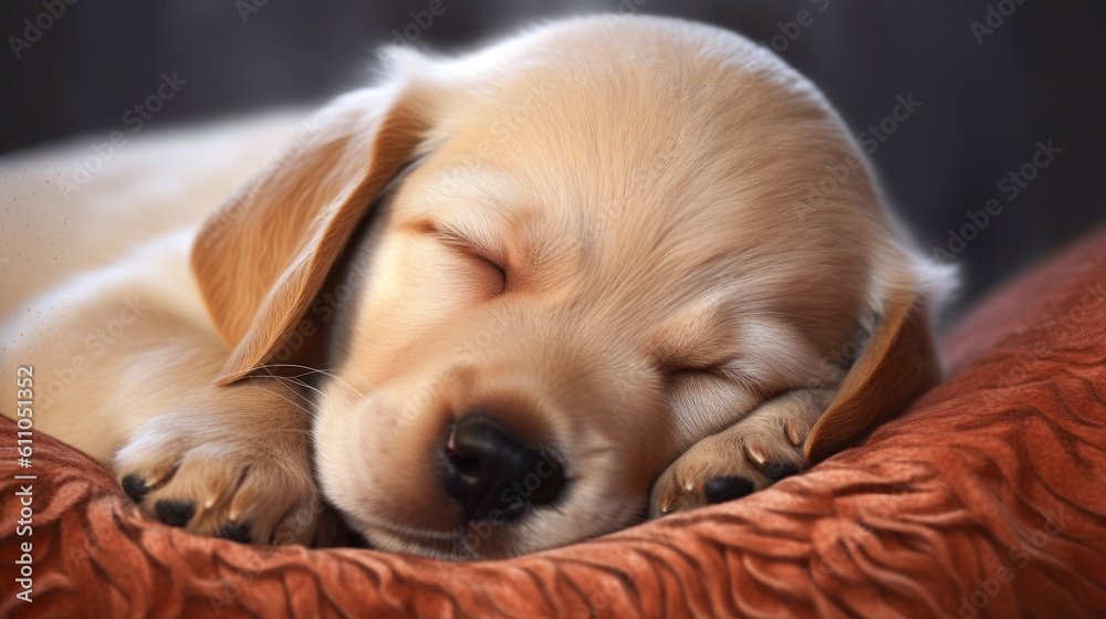 Golden Dreams: Capturing the Tranquil Slumber of a Blond Puppy. Generative AI