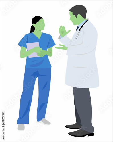 Illustration of doctors and nurse. Illustration of a doctor explaining to a nurse.
