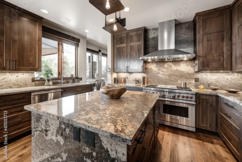 custom-built kitchen with cooking stations for baking, frying, and grilling, created with generative ai