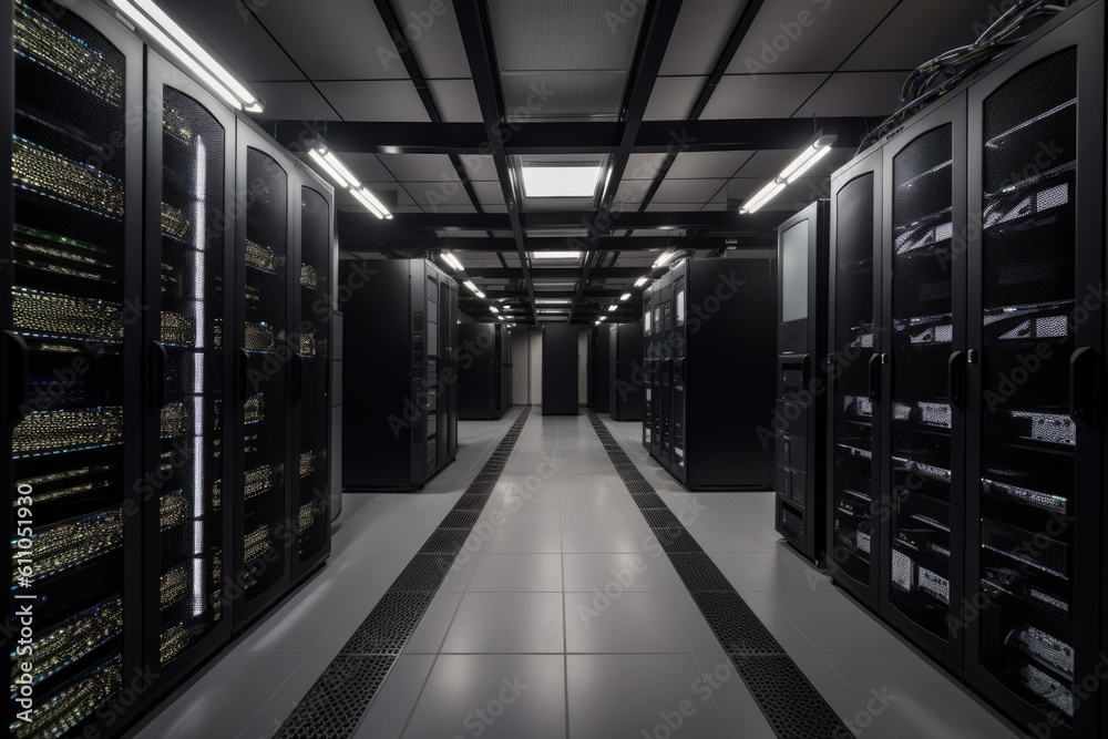 data center, with view of racks of servers and networking equipment, created with generative ai data center, with view of racks of servers and networking equipment, created with generative ai