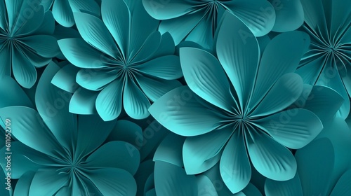 Teal abstract background with flowers, generative AI 