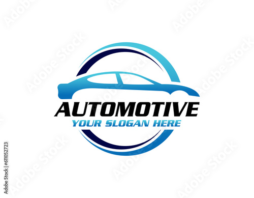 Auto style car logo design with concept sports vehicle icon silhouette on light grey background. Vector illustration.