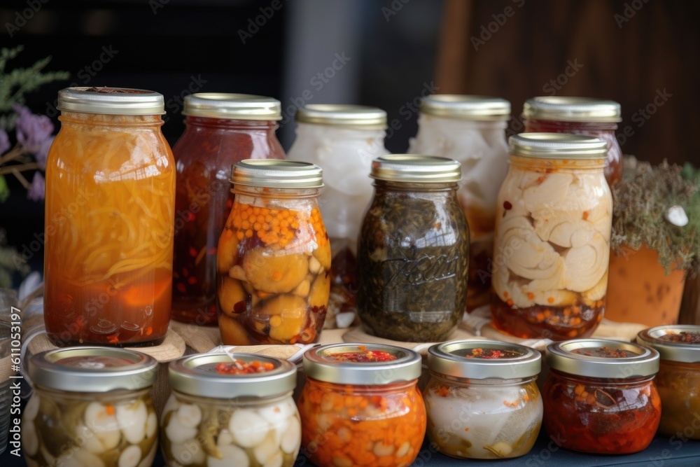 fermented foods market with a variety of local and international fermented foods for sale, created with generative ai fermented foods market with a variety of local and international fermented foods for sale, created with generative ai