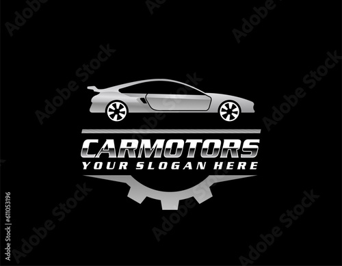 illustration of car rental logo, emblem, badges isolated on black background, dark logo with attractive color gradient.