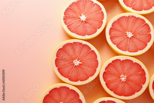 sliced grapefruits on a pink background, Generative AI