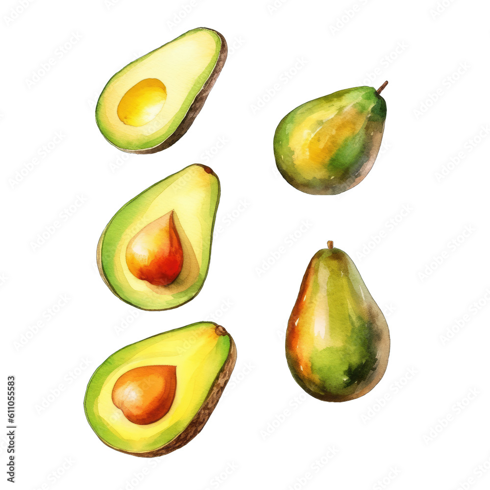 Watercolor Style Cut-off Avocado Illustration Watercolor Style Cut-off Avocado Illustration