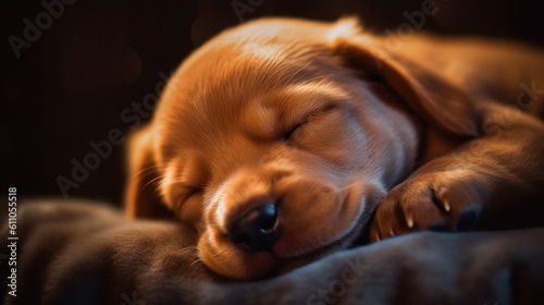 Dreamland's Darling: A Captivating Portrait of a Sleeping Puppy. Generative AI