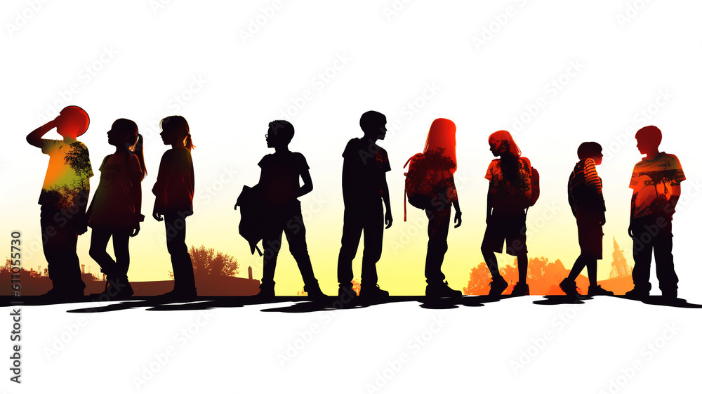 Obraz premium International Youth Day, a drawing of young people moving in front of the city and the skyline