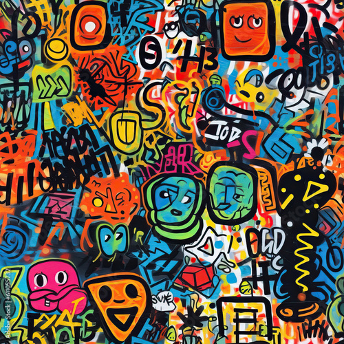 Funky doodles seamless repeat pattern - colorful graffiti abstract art [Generative AI] 
