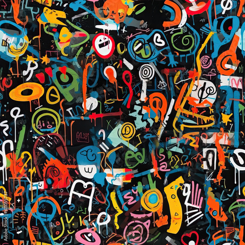 Funky doodles seamless repeat pattern - colorful graffiti abstract art [Generative AI] 