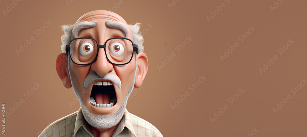 Cute Cartoon Surprised Old Man with Space for Copy. Generative AI Cute Cartoon Surprised Old Man with Space for Copy. Generative AI