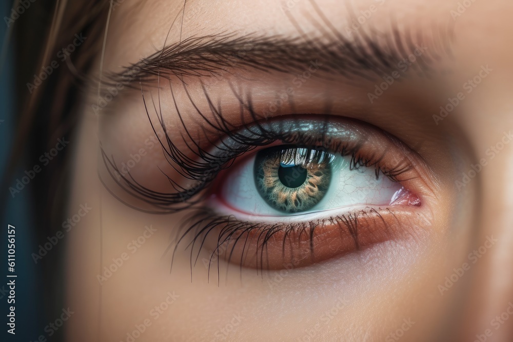 Close up view of beautiful female eye with makeup, studio shot. Close up detail beautiful female eye macro fashion, AI Generated Close up view of beautiful female eye with makeup, studio shot. Close up detail beautiful female eye macro fashion, AI Generated