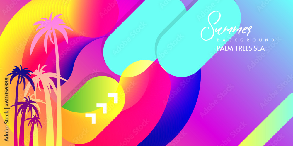New bright juicy colors fluid shapes eps 10 Summer palms sea party. Flowing and liquid abstract gradient background for banner, poster or book. vector design
