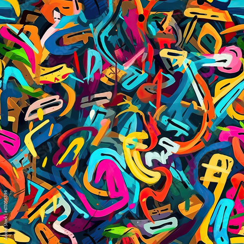 Funky doodles seamless repeat pattern - colorful graffiti abstract art [Generative AI] 