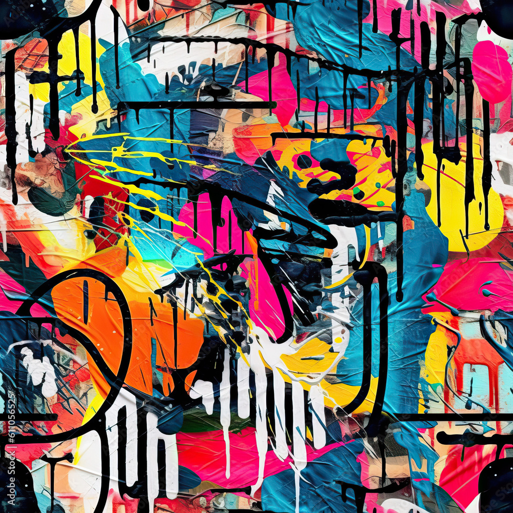 Fototapeta premium Funky doodles seamless repeat pattern - colorful abstract art [Generative AI] 