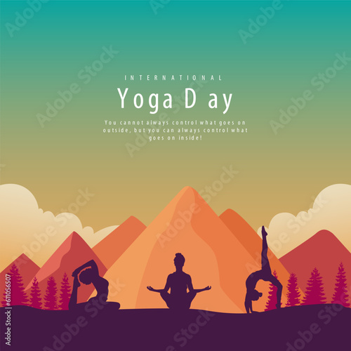 International Yoga Day June 21st Celebrations of world yoga day. Yoga body posture. group of Woman practicing yoga. vector illustration design