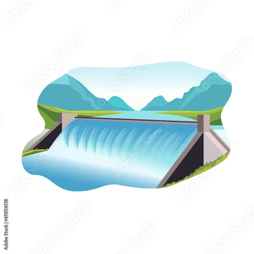 water dam vector illustration , Cartoon Hydroelectric Station on a Landscape Background, Vector stock image