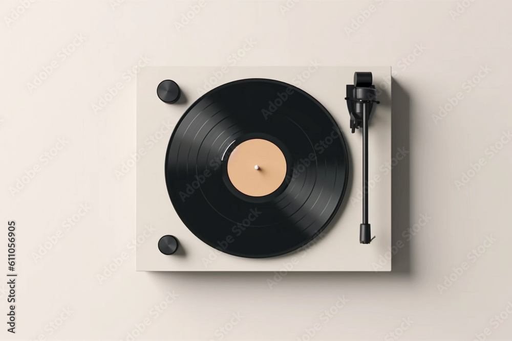 Top view record music player. Generative AI Top view record music player. Generative AI