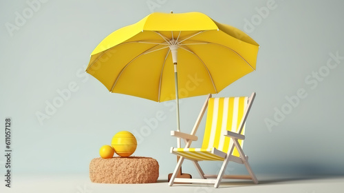 Wallpaper Mural 3d Beach Chair, Yellow Umbrella and Ball, Summer holiday. Generative Ai Torontodigital.ca