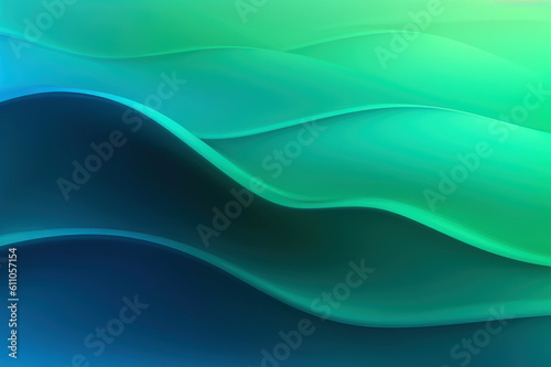 Abstract blue and green background with waves for design or presentation. Generative AI