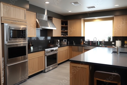 kitchen with energy-efficient appliances  including smart refrigerator and induction cooktop  created with generative ai