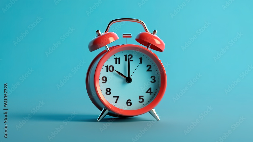 Red alarm clock isolated on blue background. Vector illustration in flat style. Generative Ai Red alarm clock isolated on blue background. Vector illustration in flat style. Generative Ai