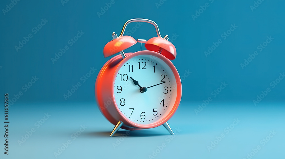 Red alarm clock isolated on blue background. Vector illustration in flat style. Generative Ai Red alarm clock isolated on blue background. Vector illustration in flat style. Generative Ai