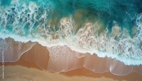 An aerial view of a beach and ocean. Created with Generative Ai Technology