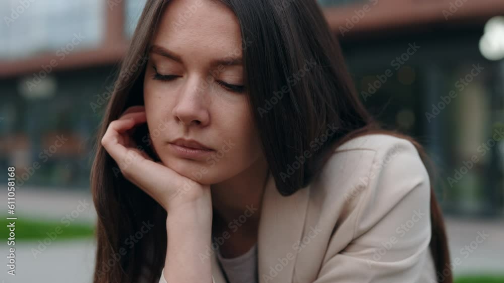 Portrait of a Upsed Young Caucasian Business Woman, Deep in Thought and Secluded Outdoors. Evoking Emotions of Loneliness and Inner Turmoil. Female Depression Portrait of a Upsed Young Caucasian Business Woman, Deep in Thought and Secluded Outdoors. Evoking Emotions of Loneliness and Inner Turmoil. Female Depression