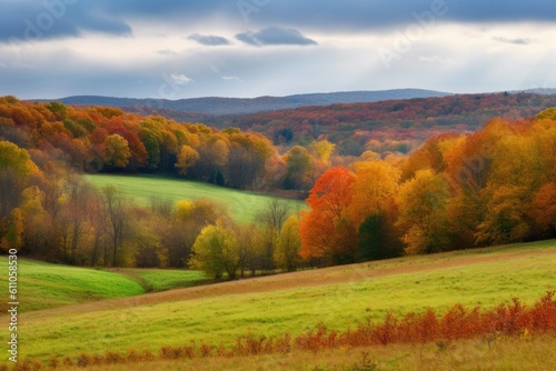 rolling hills covered in colorful fall foliage, created with generative ai