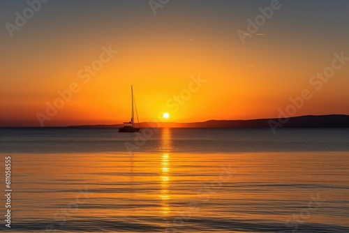 captivating sunrise over the sea, with sailboat and yacht in view, created with generative ai