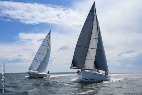 two sailboats racing each other on the open water, created with generative ai